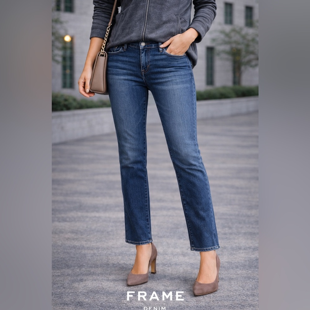 Frame Denim Straight-Leg Jeans in Medium Blue Wash